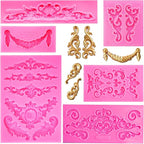 Rainmae 6 Pcs Baroque Style Curlicues Scroll Lace Fondant Silicone Mold, Relief Flower Lace Mould Filigree Mold 3D Sculpted Decoration, Cupcake Topper, Jewelry, Polymer Clay, Crafting Projects
