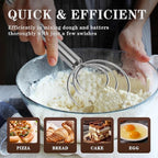 TEEVEA Danish Dough Whisk with Stainless Steel Hook Dutch Style Bread Mixer for Sourdough Baking Tools