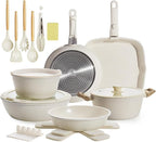 23pcs Ceramic Pots and Pans Set, Nonstick Detachable Handle Cookware, Induction Kitchen Cooking Set with Removable Handle,include Frying Pans & Saucepans Oven Safe, Induction, Stackable Set
