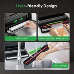 Fully Automatic Vacuum Sealer, 95Kpa Powerful Food Vacuum Sealer Machine, Auto Dry-Wet Detection | Bag Cutter | 2 Rolls Bags | Effortless Operation, Silver - Black