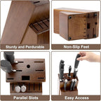 RedCall Universal Knife Block Holder,Large Wood Bamboo Knife Block without Knives,14 Slot Universal Knife Holder Countertop,Butcher Block Knife Storage Organizer for Kitchen (Brown)
