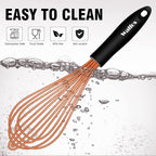 Walfos Whisk, Silicone Whisks Set of 5, Mini Stainless Steel Whisk 7+5in and Non Scratch Coated 7+9+11in Whisks, Suitable for Blending, Whisking, Beating, Frothing & Stirring. (Orange)