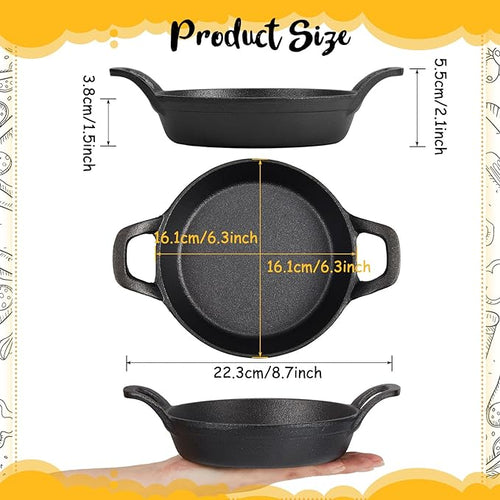 10 Pack Mini Cast Iron Skillets 6.3 x 6.3 x 1.5 Inch Cast Iron Pan Small Ramekin Set Black Casserole Dish Cookware Oven Safe Mini Skillets for Kitchen Indoor Outdoor Picnic