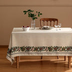 ISAENNE Designer Christmas Linen Long Tablecloth Rectangle,Light Beige Western Table Cloth,Wrinkle Resistant Decor Tablecloths for Dining Thanksgiving Kitchen Christmas,63"*102"-Carol G