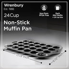 Wrenbury Mini Muffin Pan Non Toxic - Non Stick 24 Cup Small Cupcake Tray for Baking Joyful Bites - Dishwasher Friendly - Health Concious Baking - 1.8" Cup