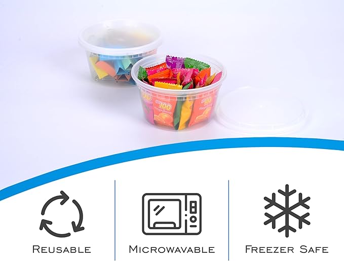 EDI [12 OZ, 25 Sets] Plastic Deli Food Storage Containers with Airtight Lids | Microwave-, Freezer-, Dishwasher-Safe | BPA Free | Heavy-Duty | Meal Prep | Leakproof | Recyclable