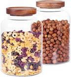 Thicken Glass Storage Jar, Food Storage Container/Canisters with Airtight Wooden Lid for Tea, Coffee, Honey, Cacao Powder,BPA Free Perfect as a Cereal Dispenser (7.6inch 2pcs)