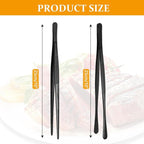 Litoexpe 2 PCS 10 Inches Fine Tweezer Tongs, Stainless Steel Cooking Tongs for BBQ Sea Food Repairing Serving, Black