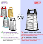 Stainless Steel 4 Sides Grater Slicer with Handle, Multifunctional Cutter Planing for Ginger, Garlic, Cucumbers, Carrots, Cheese, Potato, Ergonomic Design Kitchen Gadgets Accessories（Red）