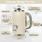 Electric Stainless Steel Tea Kettles1500W-1.7L-with Thermometer, Auto Shut-Off & Boil-Dry, Cool Touch Handle, BPA Free Kettle & Hot Water Kettle (Beige)