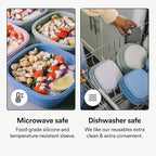 STOJO Collapsible Sandwich Box – 24oz, Reusable Food Storage Container, Silicone Bowl for Hot/Cold Food – Meal Prep, Lunch, Camping, Hiking – Dishwasher Safe (Set of 5, Denim)