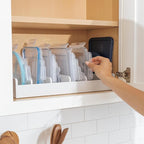 KitchenEdge Bamboo Kitchen Towel and Food-Storage Organizer, Perfect for Kitchen Drawers, Cabinets, Pantry, 5 Adjustable Wall Inserts, Non-Slip Feet, Organize Food Containers, Food-Safe White Finish
