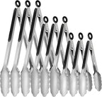 9 Pieces Stainless Steel Kitchen Tongs Grilling Locking Cooking Tongs Non-Slip Metal Food Tongs for Cooking, Salad and BBQ, 7, 9 and 12 Inch
