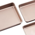 Nonstick Roasting Pan, Deep Baking Pan Set, Large Cake Pan Sets for Oven, 3-Piece Brownie Pan （Gold）