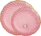 PLASTICPRO 30 Pack Plastic Plates Set of 15-10 inch Plate and 15-7 inch Plates, Elegant Clear Pink Spiral and Gold Rim Disposable Fancy Plate Premium Heavyweight