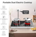 2 Burner Electric Cooktop, 110V 2400W Electric Stove Top, 24 Inch Hot Plate with Knob Control, Kids Lock & Timer, 9 Power Levels, LED Touch Control