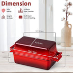 Leonyo 9 x 6 inch Cast Iron Loaf Pan with Lid, 2-in-1 Enameled Sourdough Baking Pan, Homemade Bread Dutch Oven for Pound Cake, Lasagna, Up to 500℉ & Red