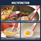 Silicone Fish Spatula Turner Set of 2,2-in-1 Heat Resistant Silicone Slotted Fish Spatulas for Nonstick Cookware,Flexible Thin Stainless Steel Slotted Fish Turner Spatula Flipper for Fish,Egg,Pancake