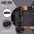 Asaya Chef Knife Backpack with 20 Pocket Knife Roll Bag - Over 30 Pockets for Knives - Knives Not Included (Black)