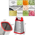 Stainless Steel 4 Sides Grater Slicer with Handle, Multifunctional Cutter Planing for Ginger, Garlic, Cucumbers, Carrots, Cheese, Potato, Ergonomic Design Kitchen Gadgets Accessories（Red）