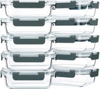 M MCIRCO 10-Pack,22 Oz Glass Meal Prep Containers,Glass Food Storage Containers with lids,Lunch Containers,Microwave, Oven, Freezer and Dishwasher (Gray)