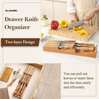 HEZHEN 7-slot Cherry Wood In-drawer Knife Tray,Kitchen Storage Organization Organizer Insert,Saves Countertop Space