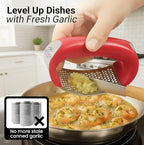 Zulay Kitchen Stainless Steel Garlic Press Rocker Set - Premium Garlic Mincer Garlic Crusher - New Innovative Garlic Crusher with Peeler and Scraper - Comfortable Grip (Red)
