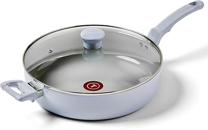 T-Fal Refresh Ceramic Nonstick Saute Pan with Lid 5 Qt, Cooking Pans Nonstick, Oven Safe up to 350°F Cookware, Stay-Cool Handle, Skillet, Blue