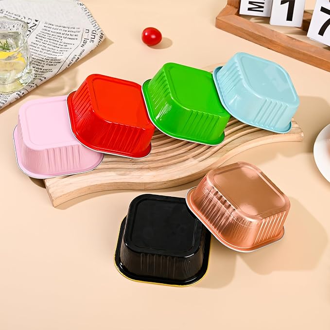 Mini Cake Pans With Lids (10oz,40 Pack) 4”x4” Aluminum Foil Square Cupcake Liners Brownie Baking Cups, Disposable Large Cupcake Pan, Jumbo Muffin Tin Ramekins Holders