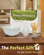 Matcha Whisk Set with Matcha Bowl, Matcha Whisk Holder Matcha Bamboo Whisk, Scoop, Sifter, Unique Gifts for Women Men Girl Friend Home Kitchen Decor（white）