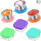 6 PCS Salad Dressing Container to Go,Handy Leakproof Stainless Steel Meal Prep Containers Reusable,Sauce Containers for Lunch Box, Picnics, Travel, Office and Kitchen Storage-1.6oz+2.7oz