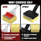 Steam Safe Grill Cleaning Brush Bristle Free for Outdoor Grill with 15" Extended Handle, 3X Thick Aramid Fabric Replaceable Brush Heads, Heavy Duty Triple-Groove Scraper Design for All Grates, Red