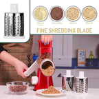 Rotary Cheese Grater with Handle Vegetable Shredder Round Kitchen Slicer Mandoline Grater for Vegetable, Nuts, Chocolate, Cheese, White, 3 Stainless Steel Blades