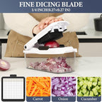 Ourokhome Chopper Vegetable Cutter with Container, Manual Hand Food Onion Dicer with 2 Chopping Blades for Potato Strips, Veggie Cubers, Carrot Sticks, Essential Kitchen Gadgets (2 in 1, White)