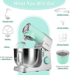 Aifeel Stand Mixer, 6.5QT Mixer with Ice Cream Maker Attachments, Kitchen Electric Mixer Multifunctional Bread Dough Mixer with Dough Hook,Whisk & Beater, Food Mixer for Baking (Green-Silver)