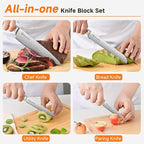 Sunnecko Knife Set with Block and Sharpener, 15 Piece Kitchen Knife Block Set Sharp Kitchen Knives High Carbon Stainless Steel with White Handles