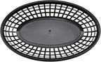 80 Pack 9x5.7x1.6 Inch Black Plastic Fast Food Baskets, Restaurant Serving Basket, Oval Fast Food Serving Baskets for Picnic, Deli Serving, Chicken, Burgers and Fries