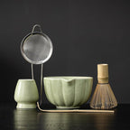 Matcha Whisk Set, Matcha Set Includes Ceramic Matcha Bowl, Bamboo Whisk, Scoop, Chasen Holder, Sifter, 5 Pcs Perfect Matcha Kit for Macha Lover (Mottled Green)