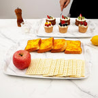 TP Serving Trays with Handles, 17 x 12 Inch Melamine Serving Platters for Food, Meat, Set of 2 Rectangular Trays for Eating, White Marble