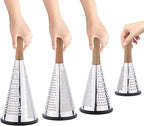 Cone Cheese Grater with Handle Stainless Steel Grater Triple Function Wood Handle Shredder Non-Slip Rubber Bottom Hand Held Multifunction Vegetables Grater Black 4-Size (Size XL:11.8" X 5.1" Black)