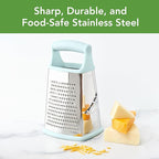Tovolo Elements 4-Sided Box Grater - Stainless Steel Cheese Shredder with Coarse Medium Fine Slice Sides, Comfortable Handle & Stable Base for Kitchen Prep, Large, Blue Haze