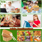 50-Pack 29oz Disposable Kraft Paper Bowls 【with Lids and Forks】Rectangle Cardboard Meal PrepContainers,Paper Leakproof Food Containers,Soup Serving Bowl for Hot/Cold Food-Microwave Safe (29oz 50Count)