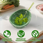 Herb Stripper, 4-Hole Design Pottery Herb Stripper,Handmade Ceramic Herb Stripper Bowl for Removing Leaves and Stems in the Kitchen (Green Glaze)