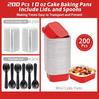 200 Pack 10 oz Red Square Mini Cake Pans with Lids, Mini Loaf Pans with Lids, Aluminum Foil Square Brownie Baking Cups for Ramekins Muffin Cupcake Wedding Birthday Party