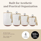 Youngs 21207 Ceramic Canister with Wood Lid and Silicon Seal, Crystal Knob and Blessing Bead Tassel Accent, 4-piece Set