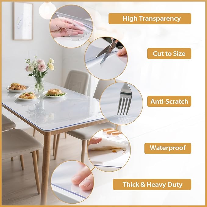 Clear Table Protector 18 x 14 Inch, 1.4mm Thick Waterproof PVC Plastic Table Cover, Durable Table Pad for Dining Room, Kitchen, Writing Desk, and Coffee Tables