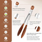 Wooden Tongs for Cooking Set of 3 (7",9",12") Natural Walnut Wooden kitchen Tongs for Grilling, Serving, BBQ and Tossing Salad etc | Ergonomic Stainless Steel Non-Slip Grip, Heat Resistant, Pull Lock