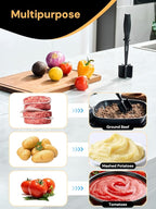 Premium Meat Chopper - Hamburger Smash, ana Non-Stick Masher With Nylon Mash, Fork & Mix Chop