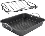 kitCom Nonstick Roasting Pan, Roaster with Rack - 16 Inch Rectangular Grill Suitable for Turkey, Roast Chicken, Ham, Dishwasher Safe (9.5QT)