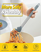 Silicone Pasta Fork and Ladle Spoon Set, Large Non Stick Kitchen Utensils for Cooking,Stirring,Serving Spaghetti, Soup, Sauce (GRAY)